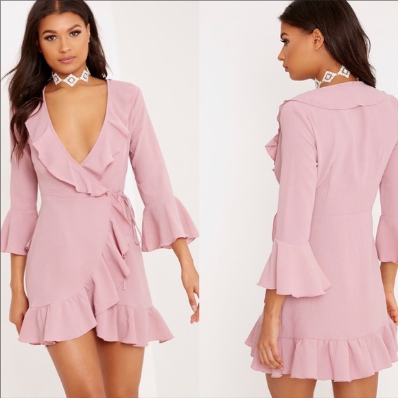 PrettyLittleThing Dresses & Skirts - PLT Ilisha Dusty Pink Frill Tea Dress Size 4